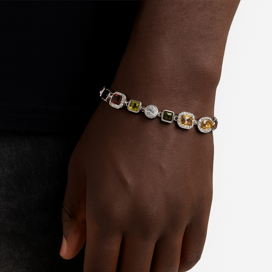 Bracelet à motifs multi pierres (Argent)